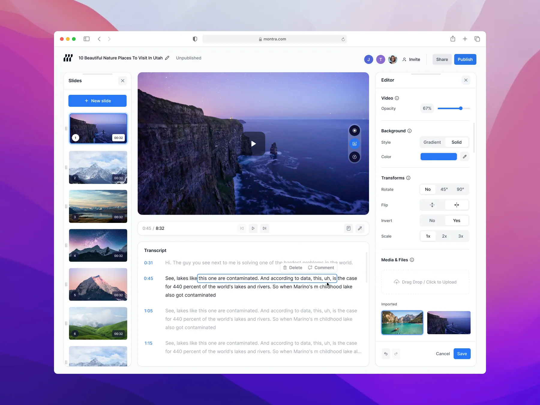 Initial light theme mockup of Montra