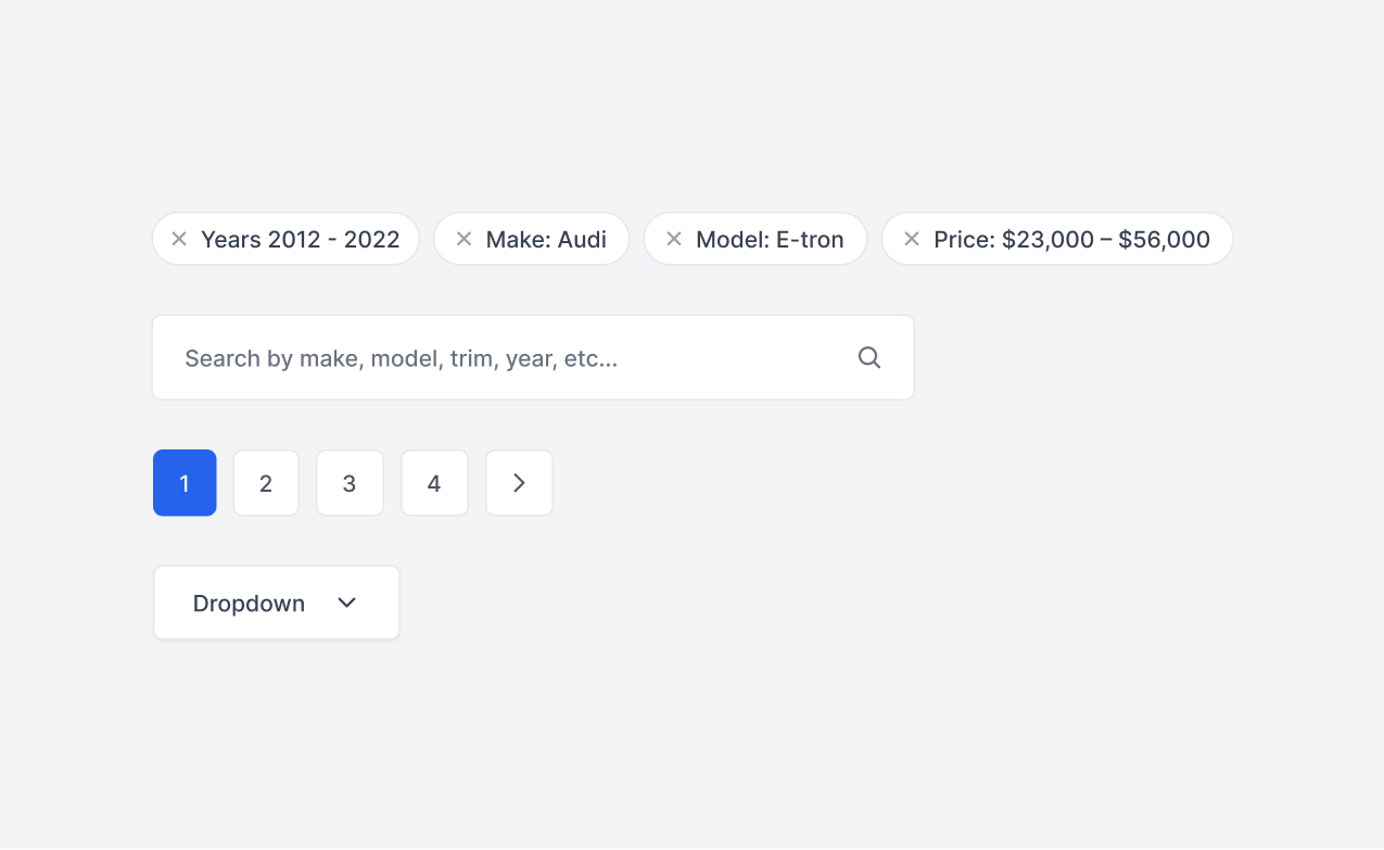Form inputs, dropdowns, and search bars